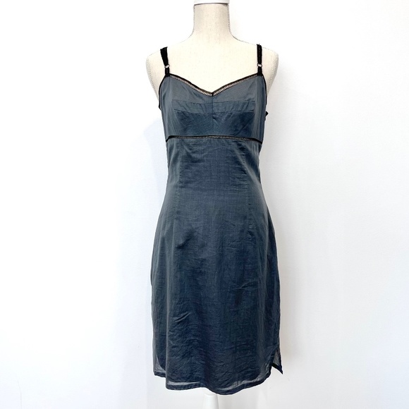 Vintage Bisou Bisou Gray Black Slip Dress Lace Straps - Picture 1 of 8